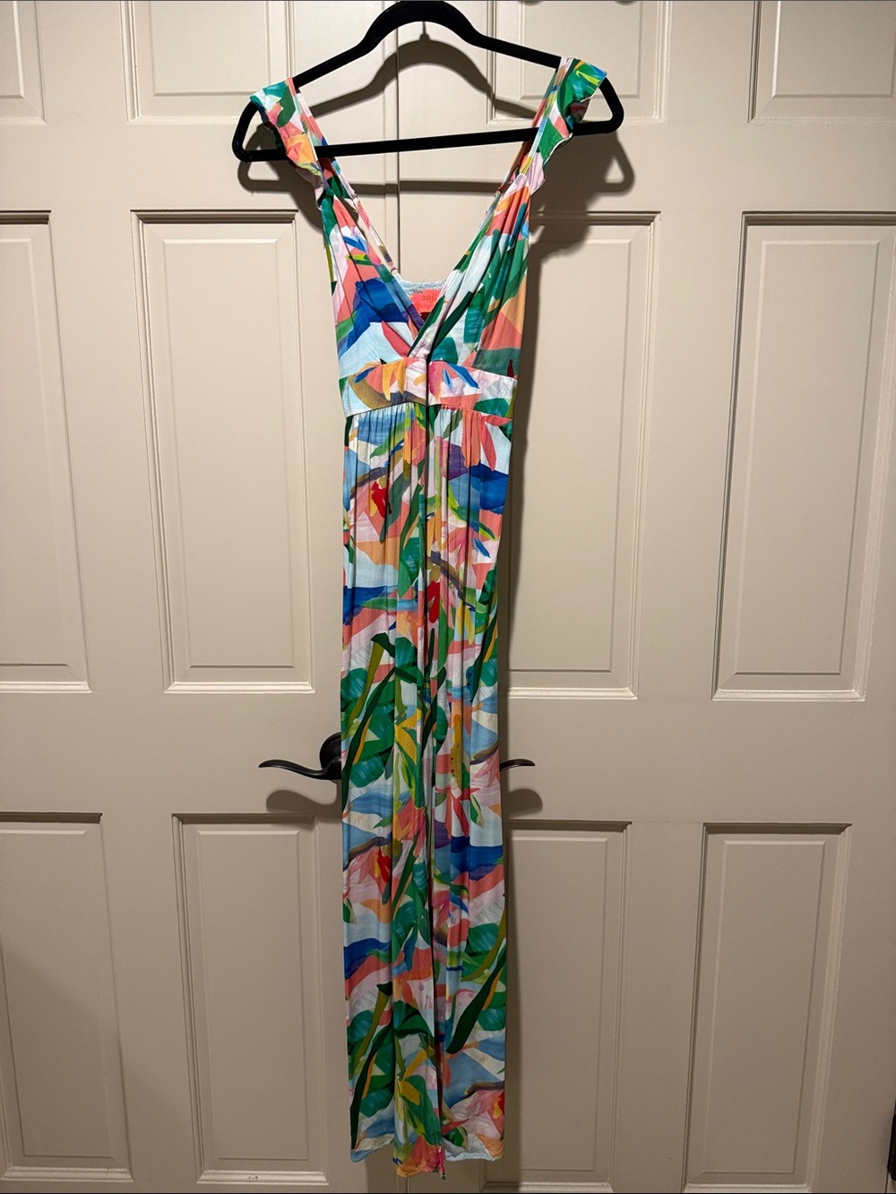 Maaji Multicolor Tropical Maxi Dress with Green & Blue Leaves